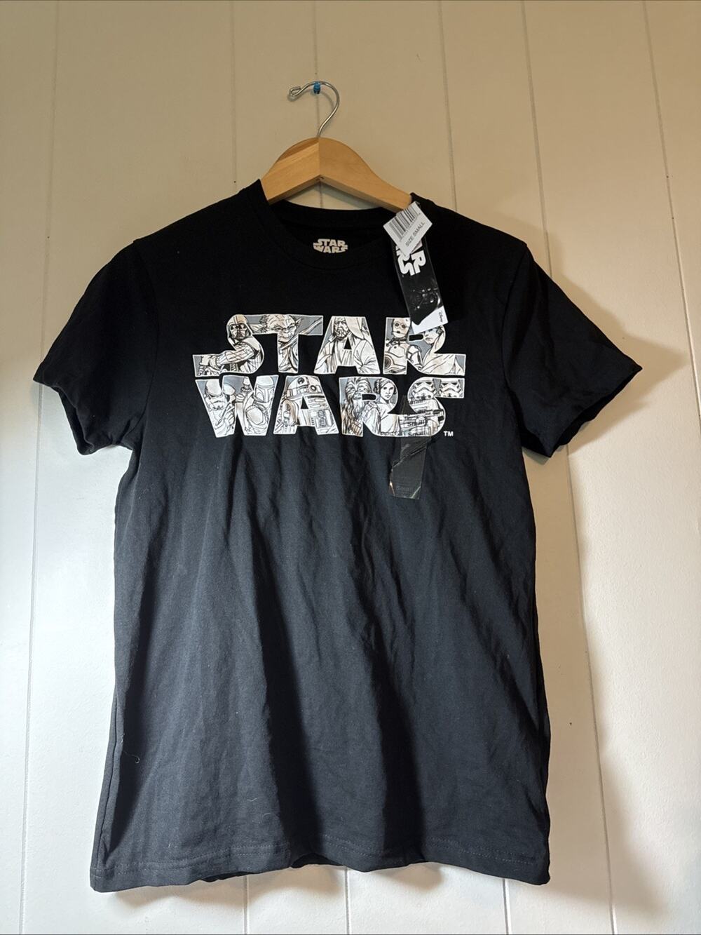 Star Wars Graphic Logo T-Shirt Black Short Sleeve Crew Neck Adult Small New EE